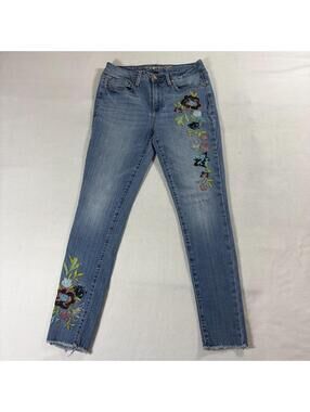 Seven7 Mid Rise Skinny Jeans Sz 6 Floral Embroidered Denim Stretch Fits 28x27